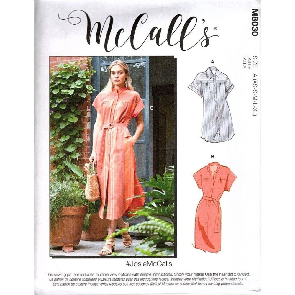 McCalls M8030 Misses XS to XL Easy Button Front Dress Uncut Sewing Pattern